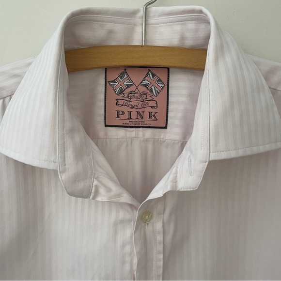 Thomas Pink ‘Made in Tunisia’ Striped Pink Formal Dress Shirt - Picture 3 of 9